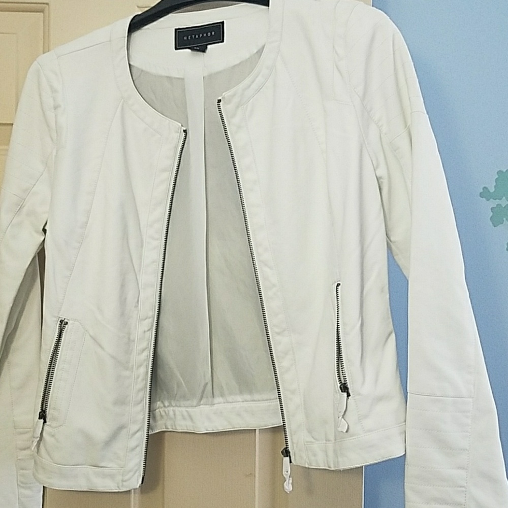 Faux white waist length jacket